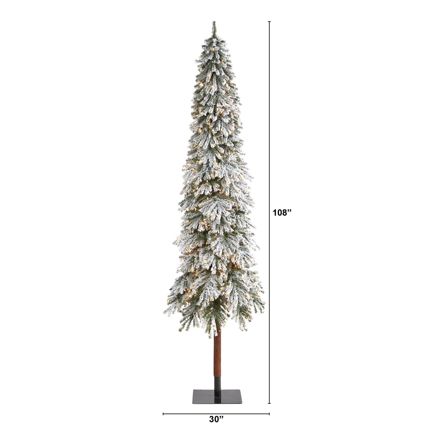 Árbol de Navidad artificial Grand Alpine flocado de 9 pies con 600 luces y 1183 ramas sobre tronco natural