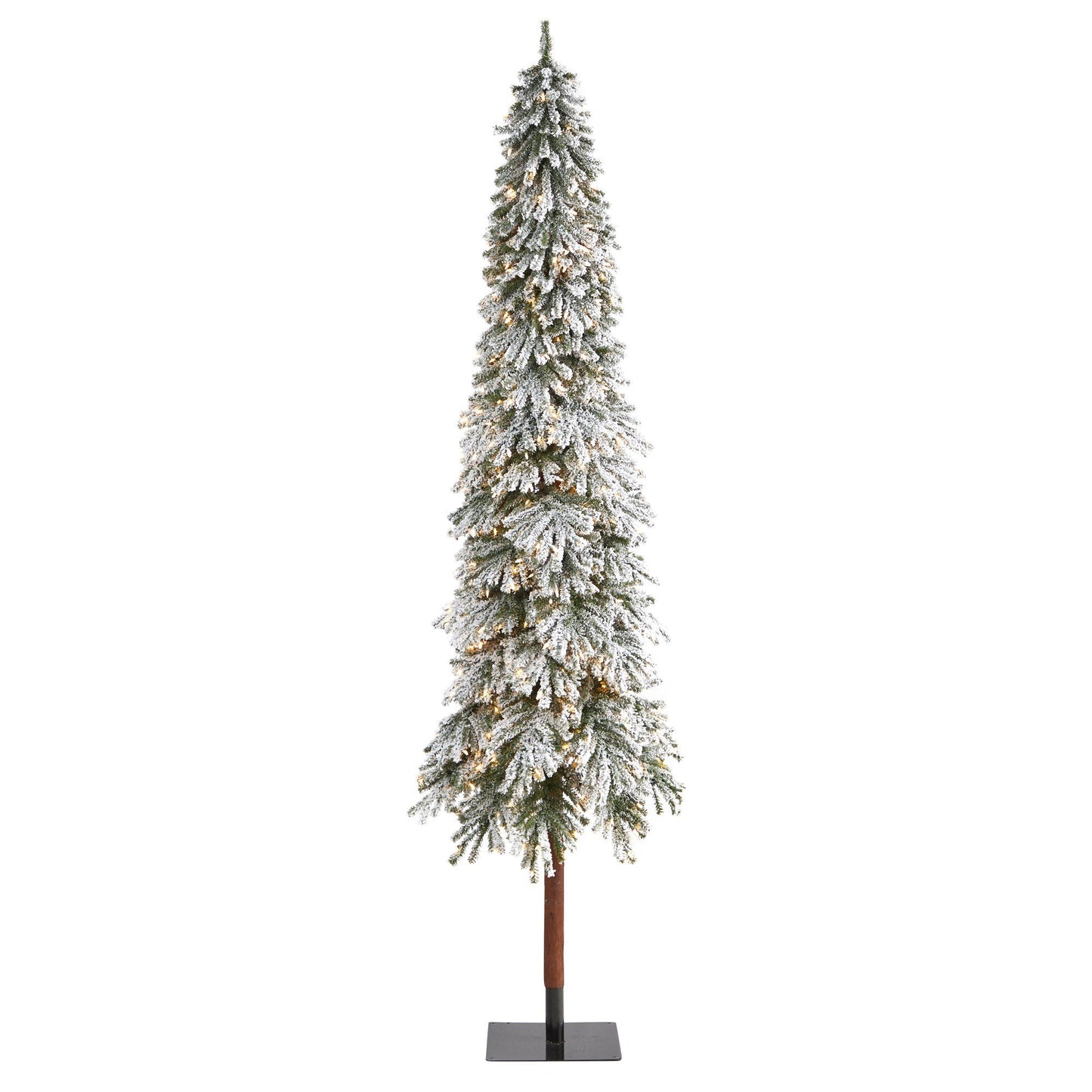 Árbol de Navidad artificial Grand Alpine flocado de 9 pies con 600 luces y 1183 ramas sobre tronco natural