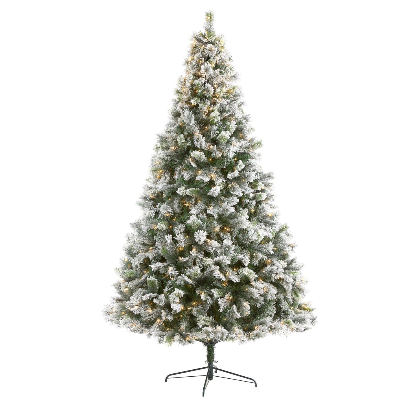 Árbol de Navidad artificial de pino de Oregón flocado de 9 pies con 600 luces transparentes y 1580 ramas flexibles