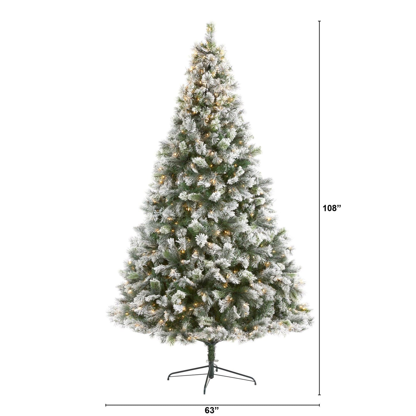 Árbol de Navidad artificial de pino de Oregón flocado de 9 pies con 600 luces transparentes y 1580 ramas flexibles