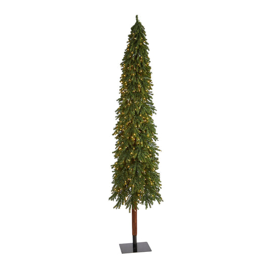 Árbol de Navidad artificial Grand Alpine de 9 pies con 600 luces transparentes y 1183 ramas sobre tronco natural