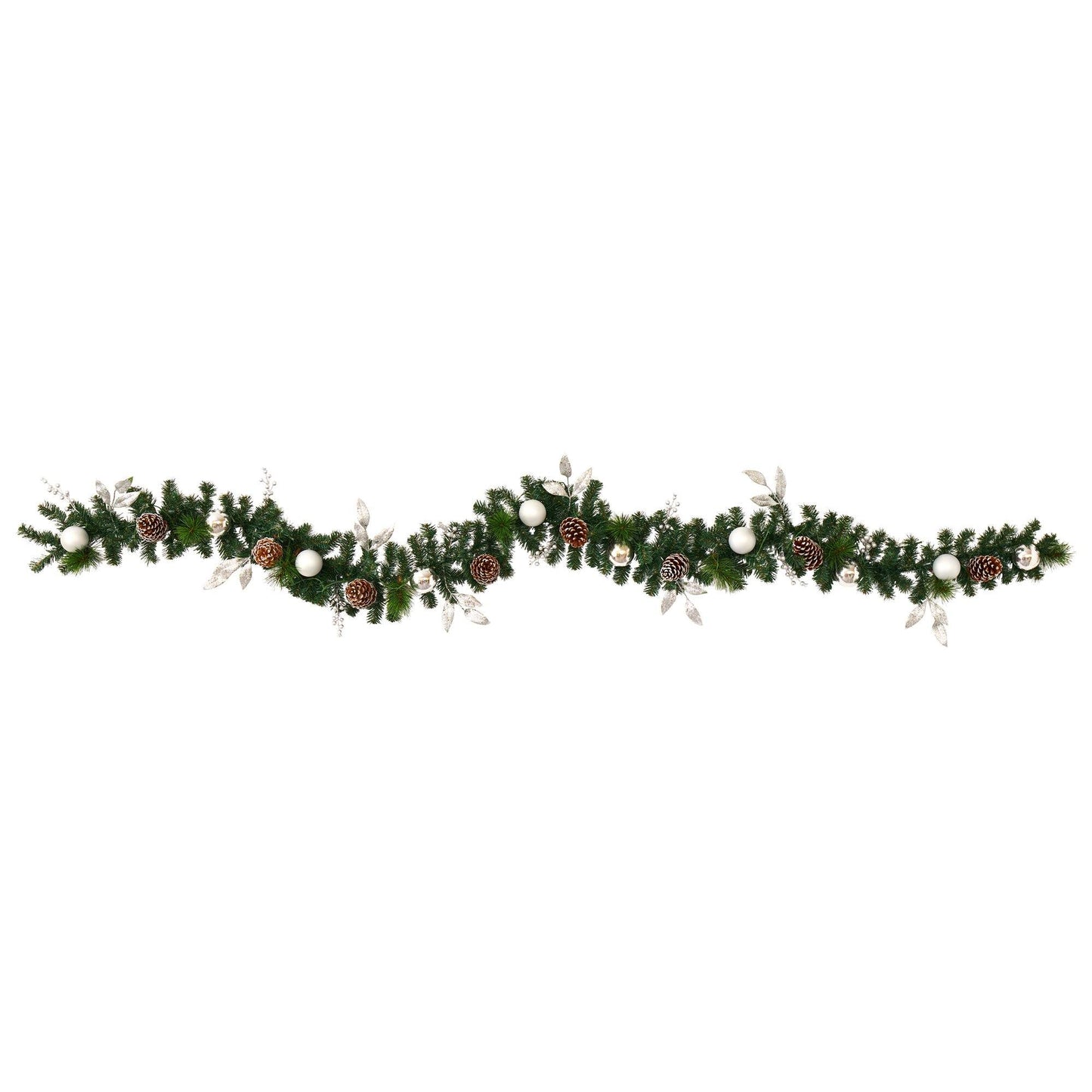 9’ Ornament and Pinecone Artificial Christmas Garland with 50 Clear LED Lights - Nearly Natural