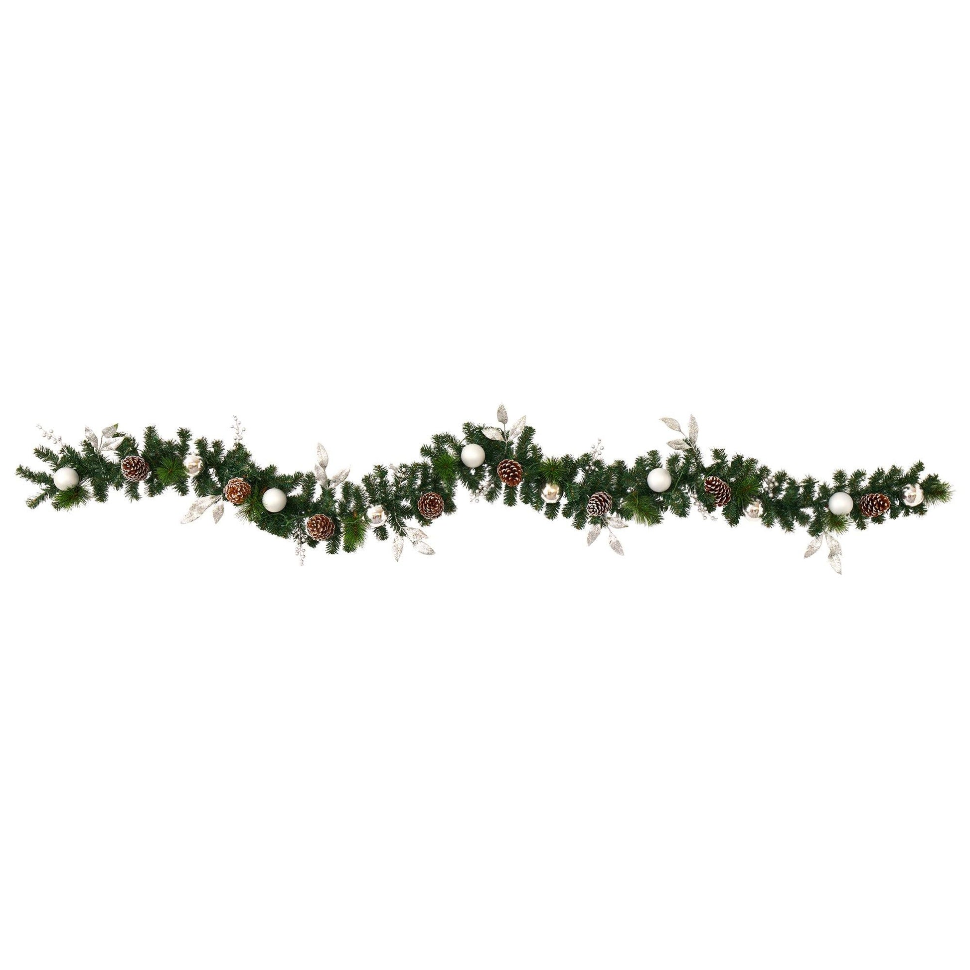 9’ Ornament and Pinecone Artificial Christmas Garland with 50 Clear LED Lights - Nearly Natural