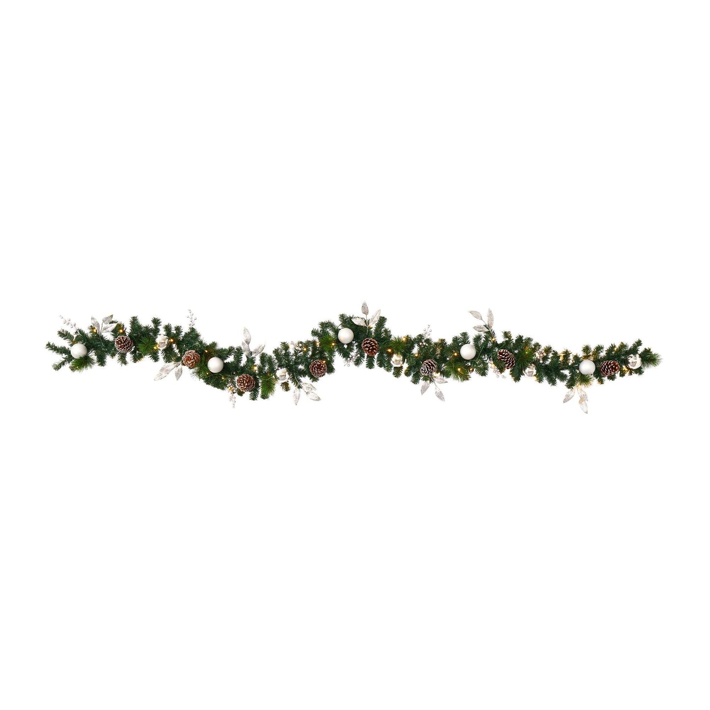 9’ Ornament and Pinecone Artificial Christmas Garland with 50 Clear LED Lights - Nearly Natural