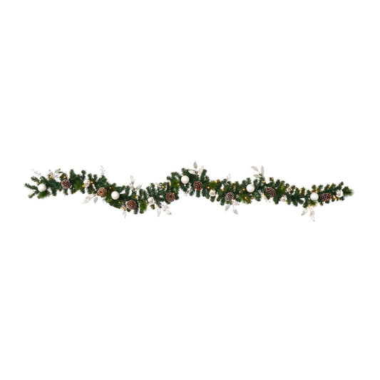 9’ Ornament and Pinecone Artificial Christmas Garland with 50 Clear LED Lights - Nearly Natural