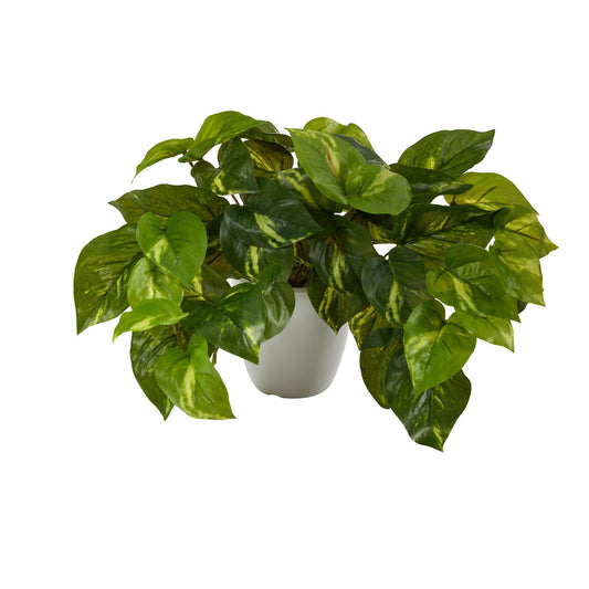 Planta artificial Pothos de 9” en macetero blanco (tacto real)