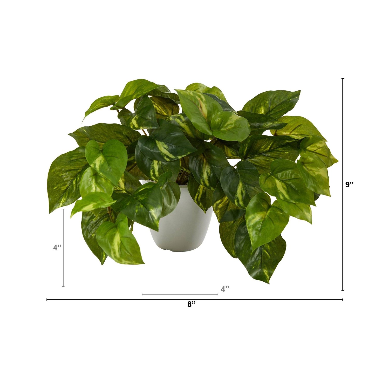 Planta artificial Pothos de 9” en macetero blanco (tacto real)