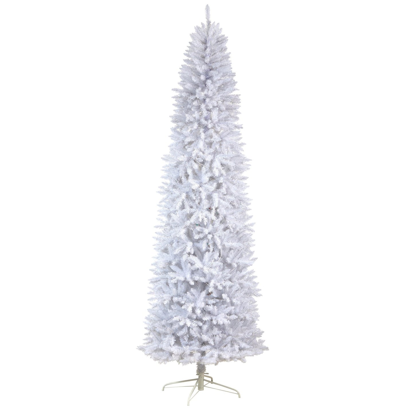 Sapin de Noël artificiel mince blanc de 9 pi avec 600 lumières LED blanc chaud et 1860 branches pliables