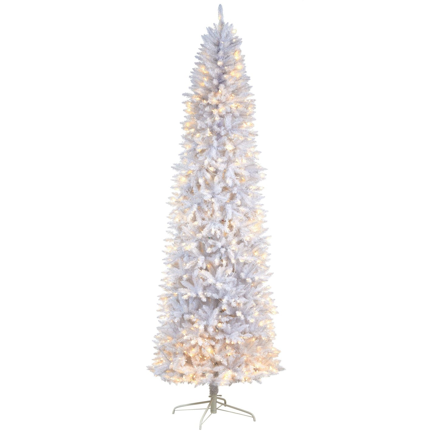 Sapin de Noël artificiel mince blanc de 9 pi avec 600 lumières LED blanc chaud et 1860 branches pliables