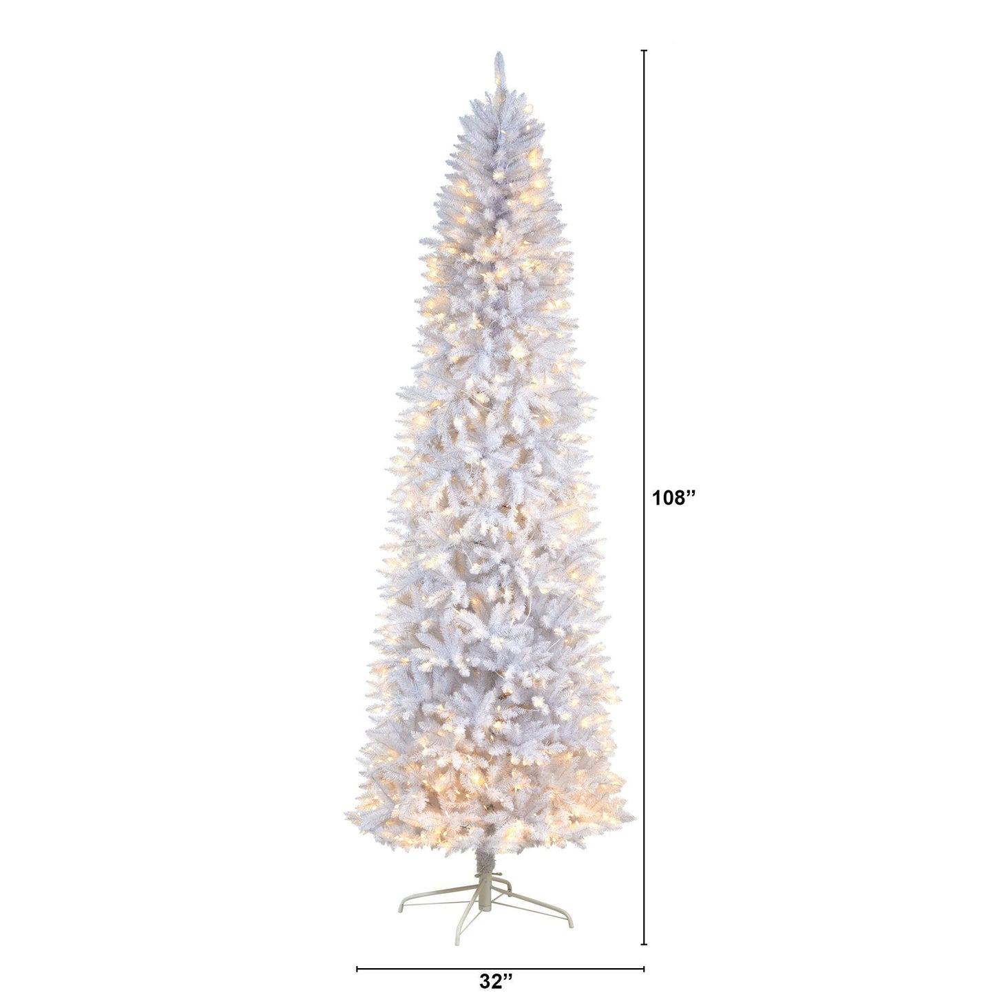 Sapin de Noël artificiel mince blanc de 9 pi avec 600 lumières LED blanc chaud et 1860 branches pliables