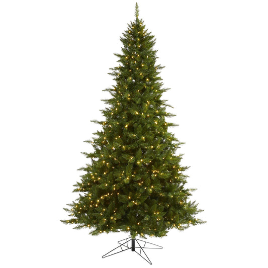 Sapin de Noël artificiel en épicéa du Vermont de 9 pi avec 850 lumières LED blanc chaud (multifonctionnelles) avec technologie de connexion instantanée et 1984 branches pliables