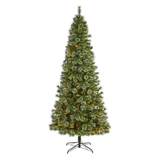 Sapin de Noël artificiel Wisconsin Slim Snow Tip de 9 pi avec 800 lumières LED transparentes