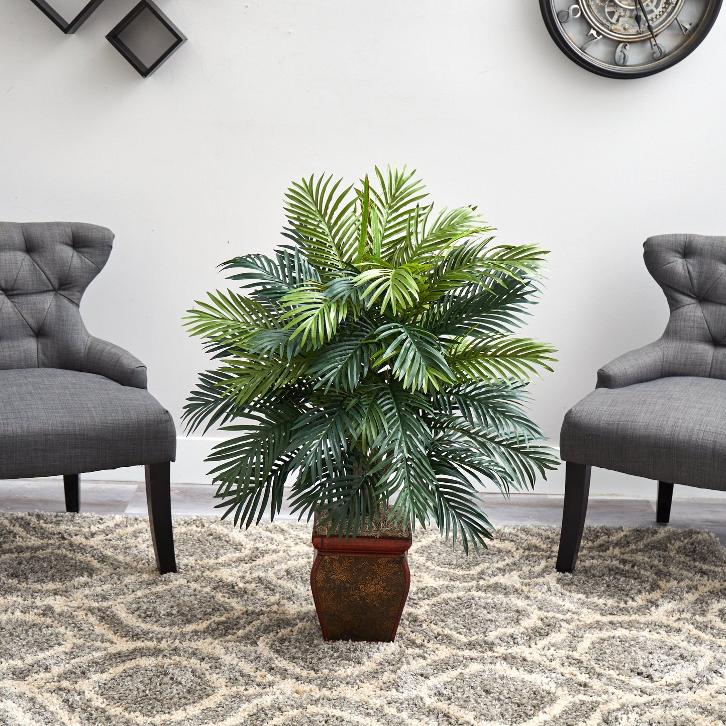 Areca avec jardinière décorative en soie