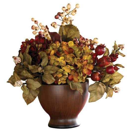 Hortensia d'automne avec vase rond