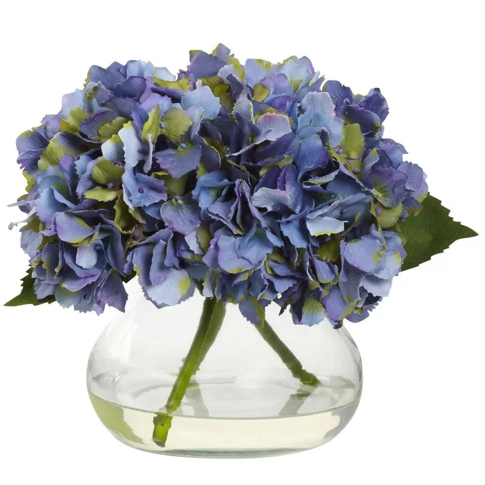 Artificial Blooming Hydrangea in Vase - Blue - Nearly Natural