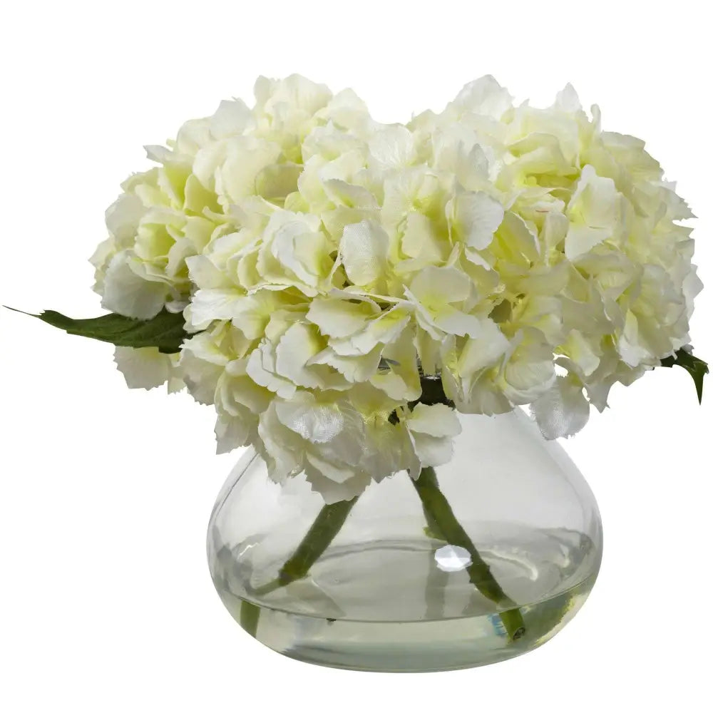 Artificial Blooming Hydrangea in Vase - Cream - Nearly Natural