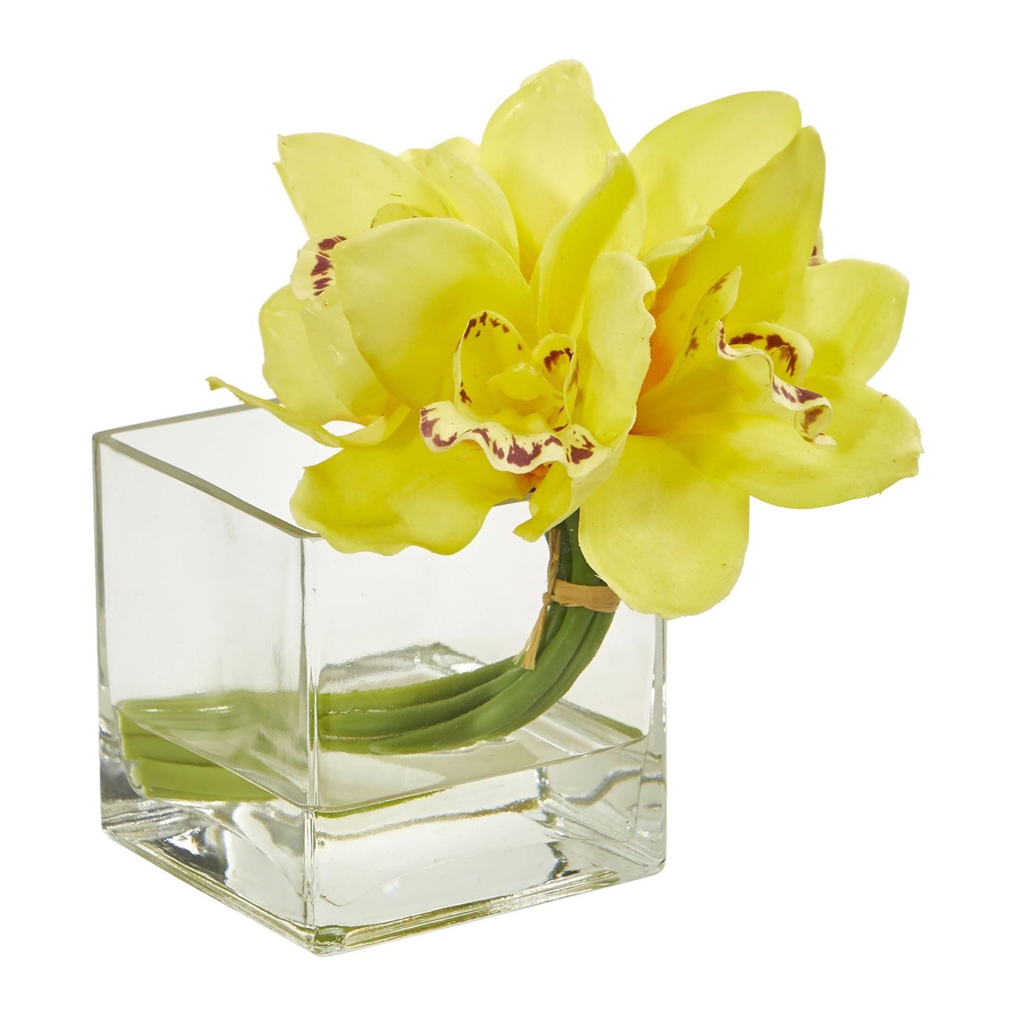 Arreglo artificial de orquídeas Cymbidium en jarrón de vidrio (juego de 2)