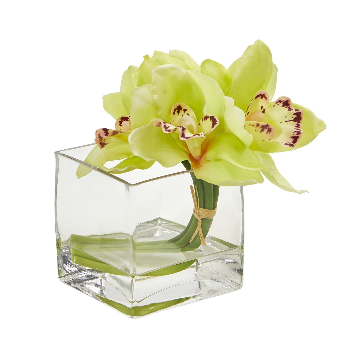 Arreglo artificial de orquídeas Cymbidium en jarrón de vidrio (juego de 2)