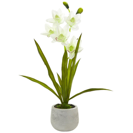 Arrangement artificiel d'orchidées cymbidium dans un vase