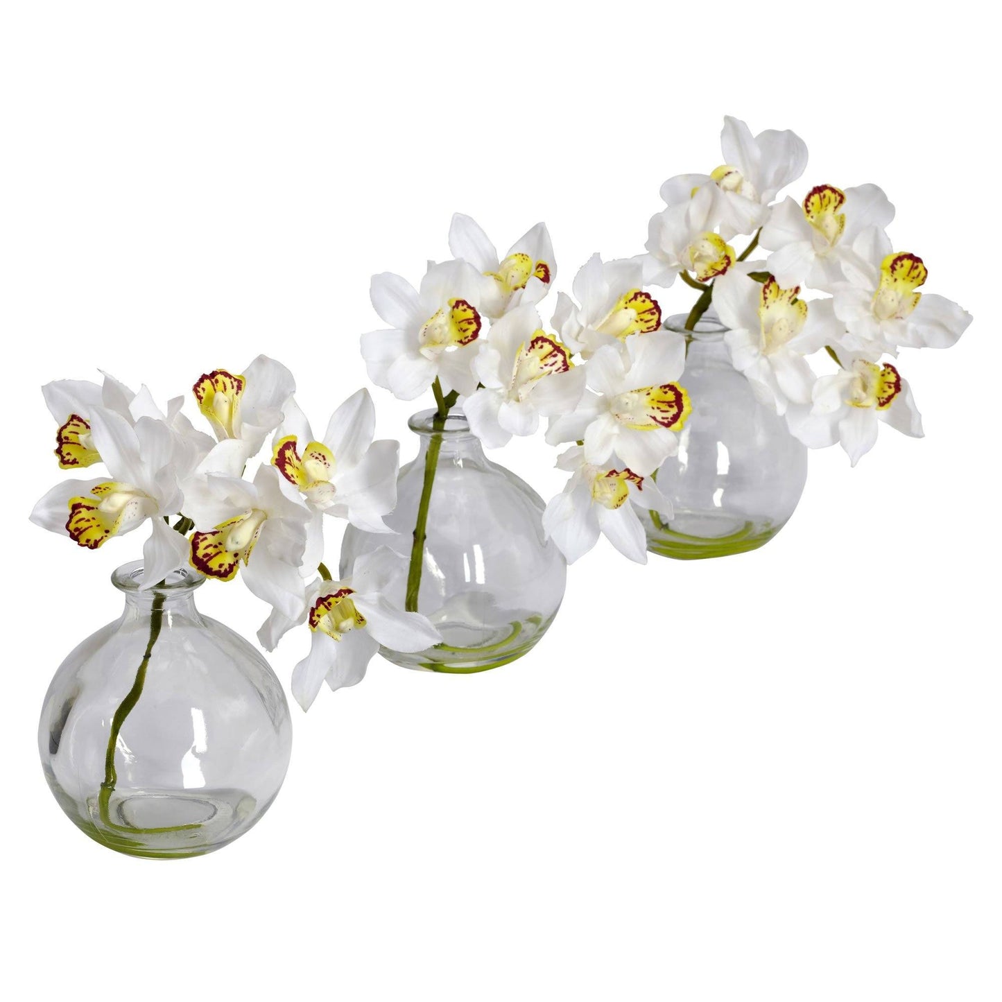 Arrangement de fleurs en soie Cymbidium avec vase (lot de 3)