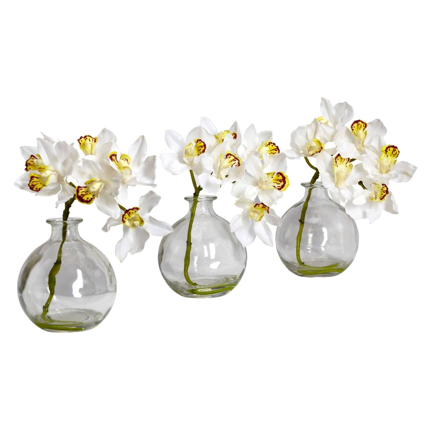 Arrangement de fleurs en soie Cymbidium avec vase (lot de 3)