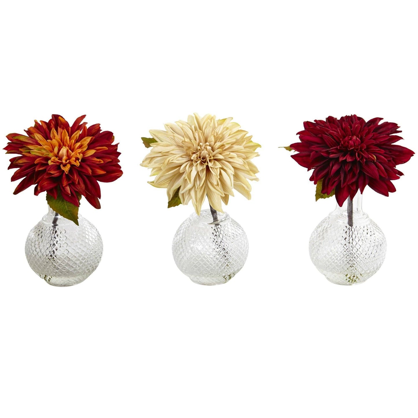 Dahlia avec vase décoratif (lot de 3)