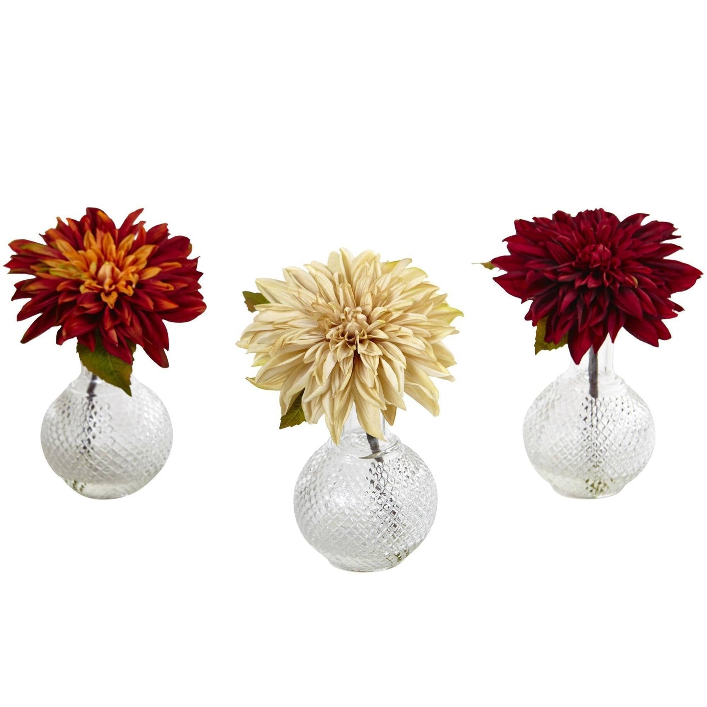 Dahlia avec vase décoratif (lot de 3)