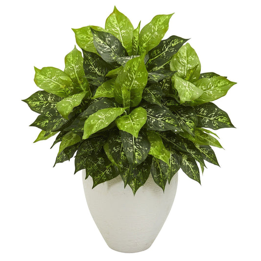 Plante artificielle Dieffenbachia dans un pot blanc