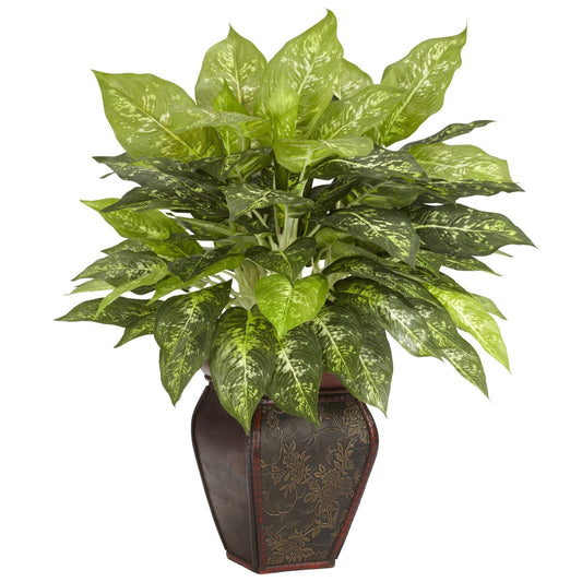 Dieffenbachia avec vase décoratif en soie