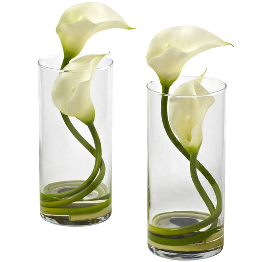 Lys Calla double avec cylindre (lot de 2)