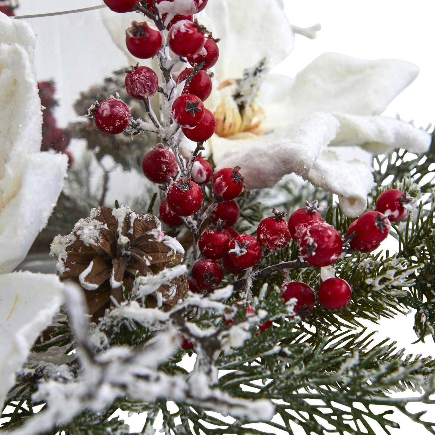 Frosted Magnolia & Berry Artificial Arrangement Candelabrum