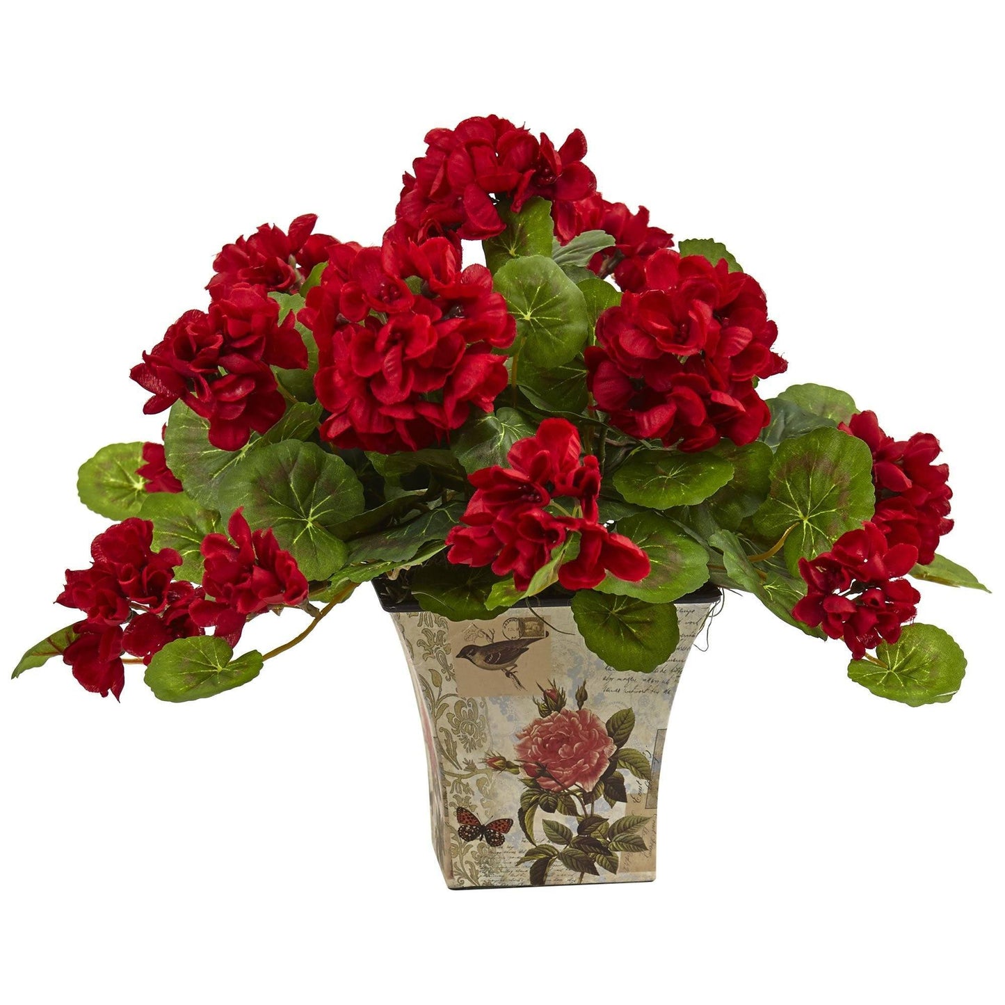 Plante en soie à fleurs de géranium avec jardinière florale (lot de 2)