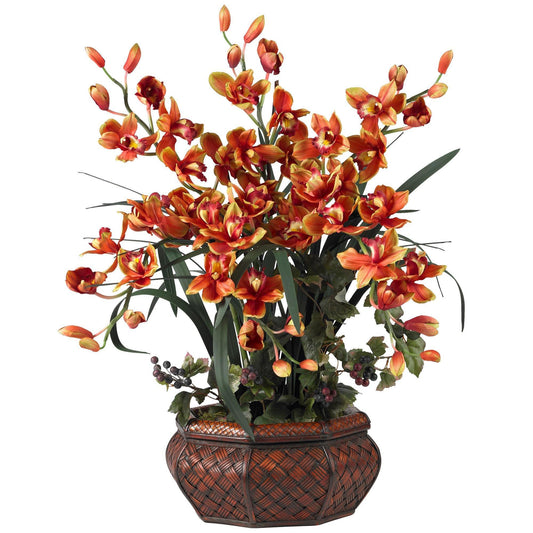 Grande composition florale en soie de cymbidium