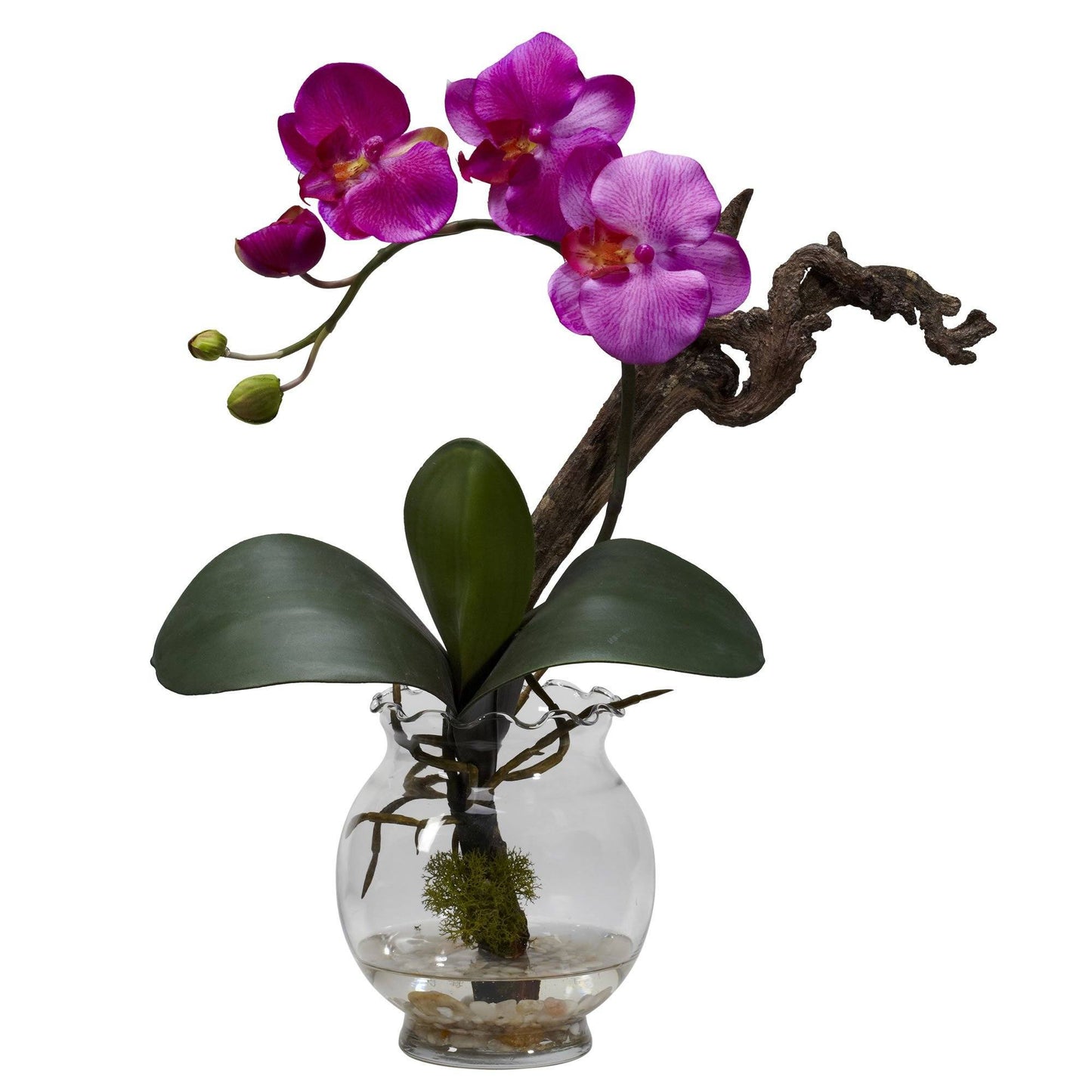 Mini Phalaenopsis avec vase cannelé, composition florale en soie