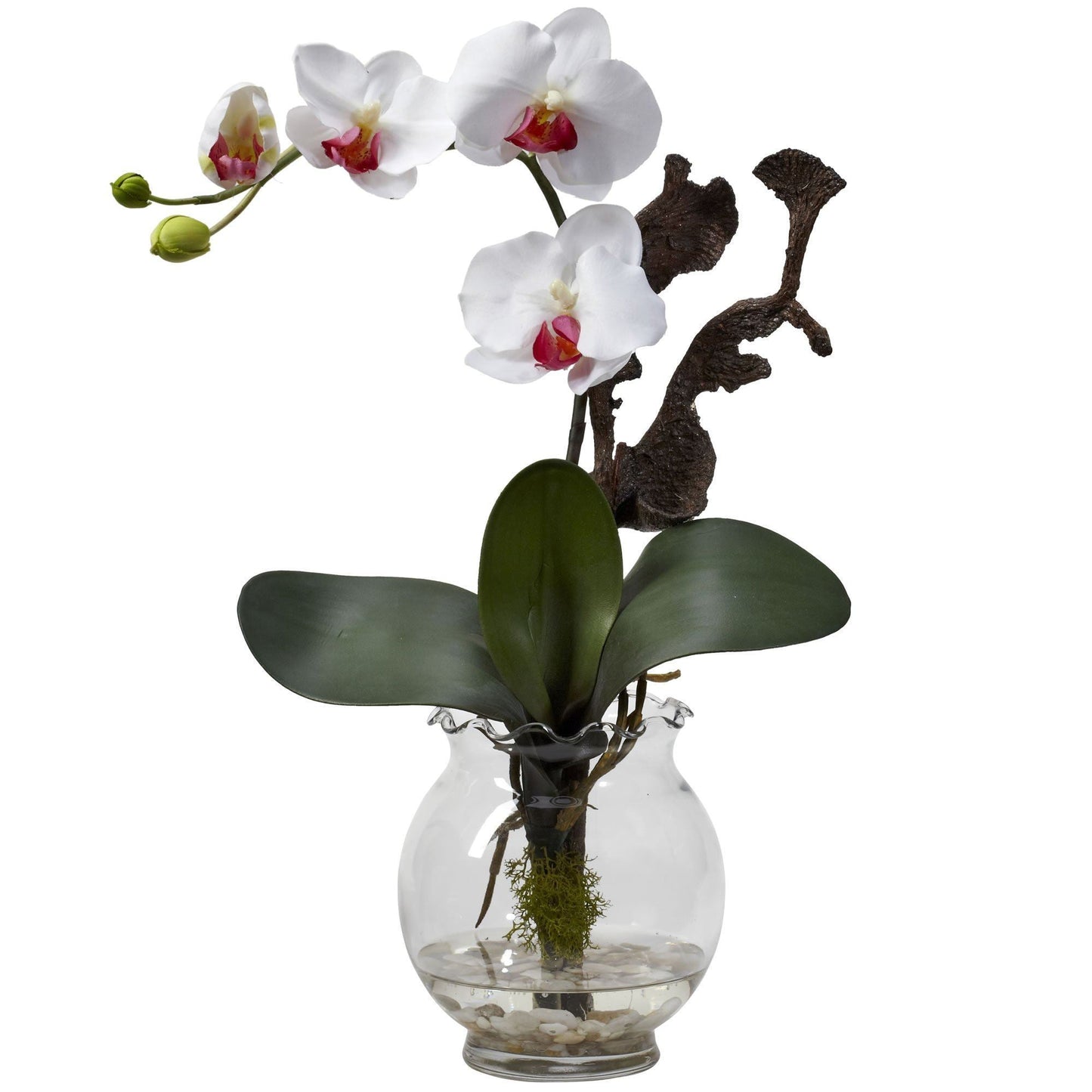 Mini Phalaenopsis avec vase cannelé, composition florale en soie