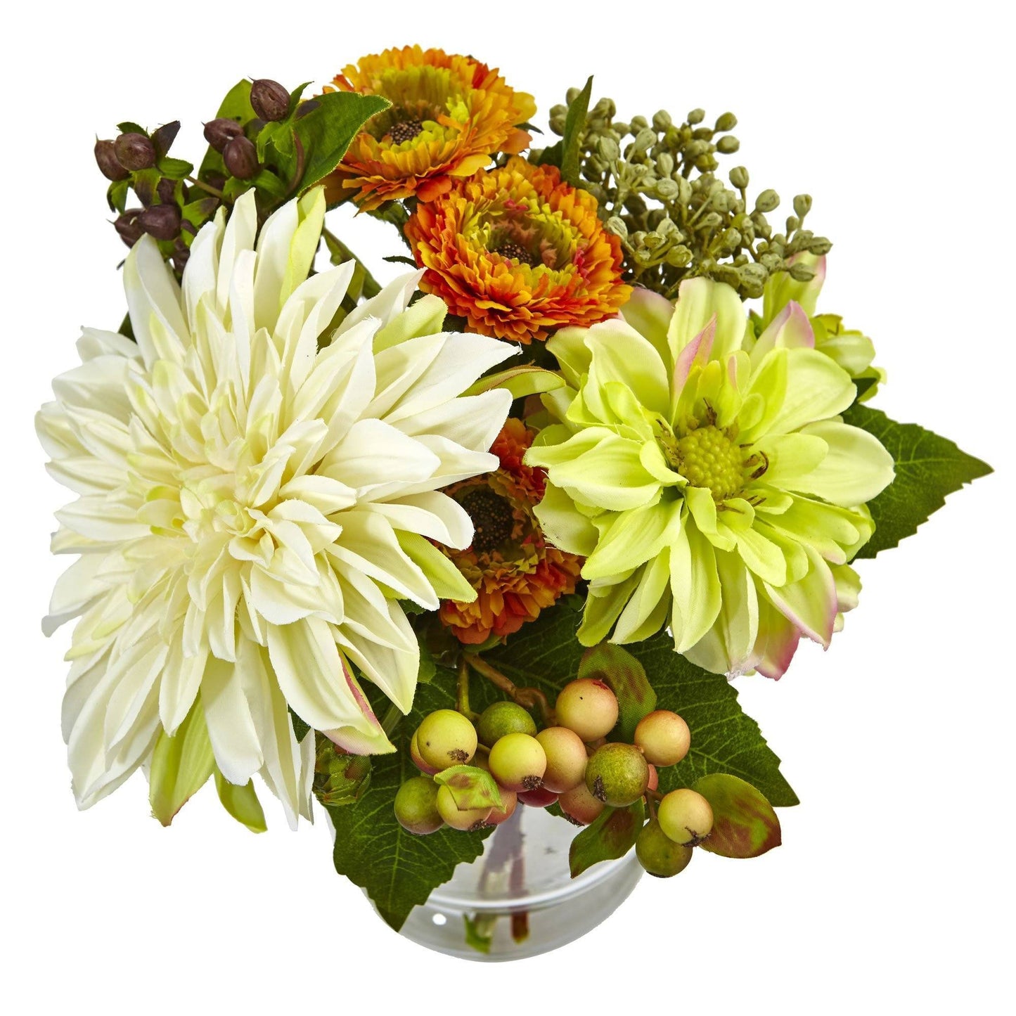 Mixed Dahlia and Mum with Glass Vase