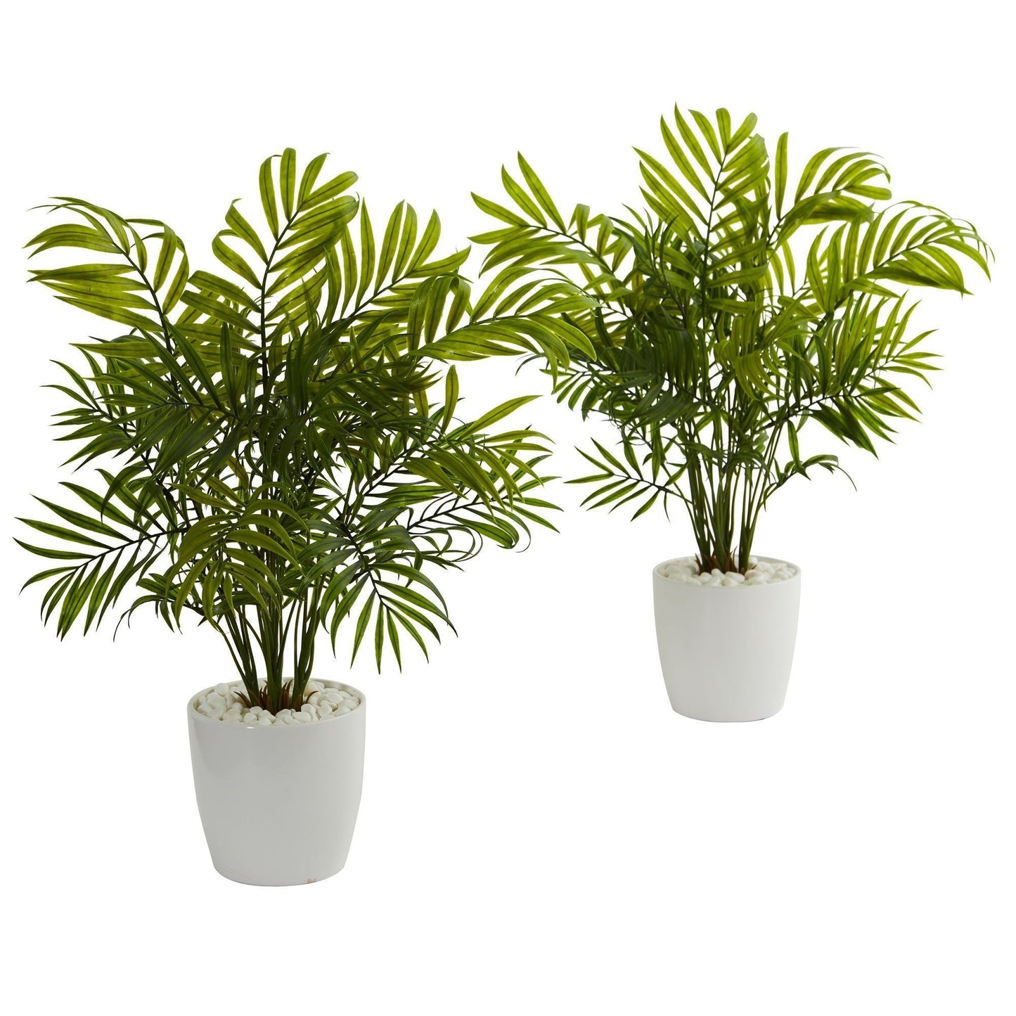 Planta artificial con palmeras en maceta blanca (juego de 2)