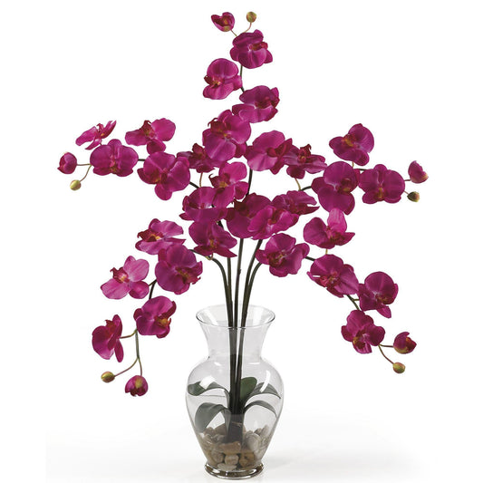 Arreglo floral de seda con ilusión líquida de Phalaenopsis