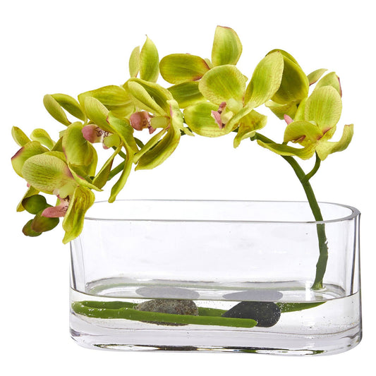 Arreglo artificial de orquídea Phalaenopsis en jarrón de vidrio