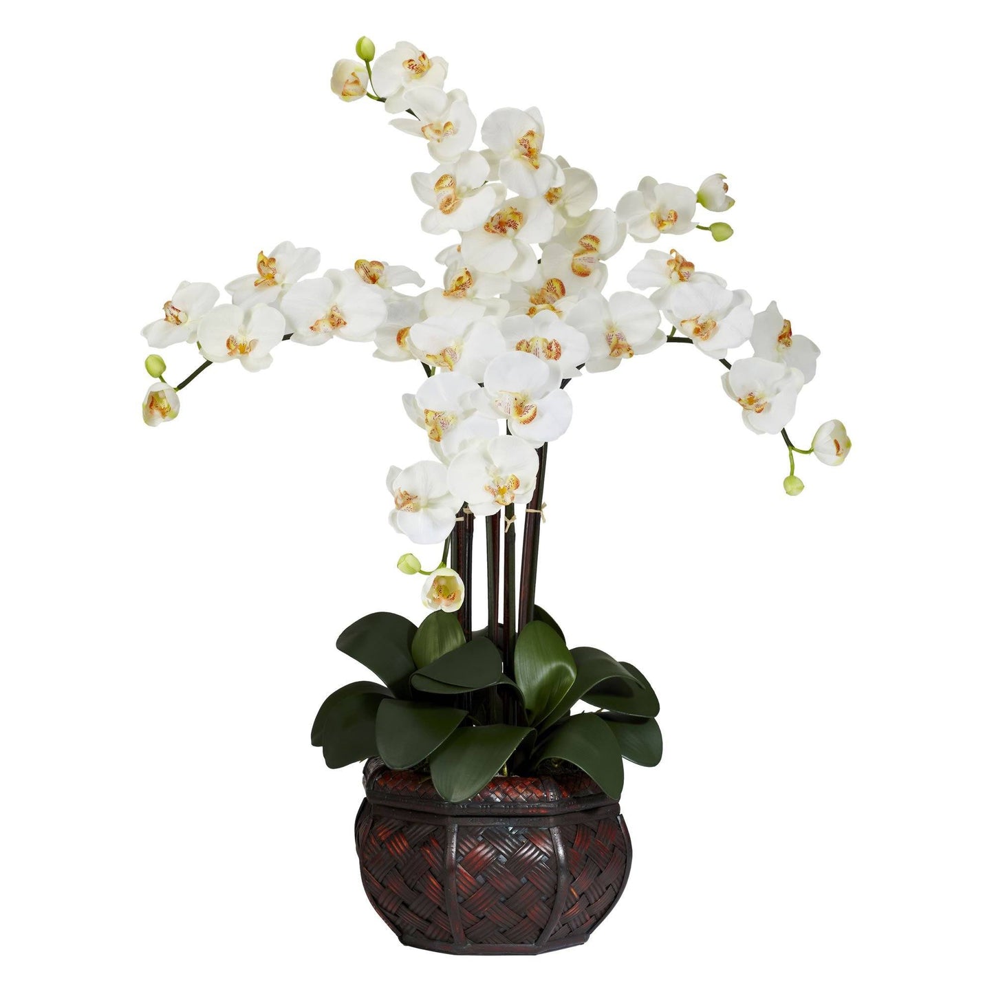 Phalaenopsis avec vase décoratif, arrangement de fleurs en soie