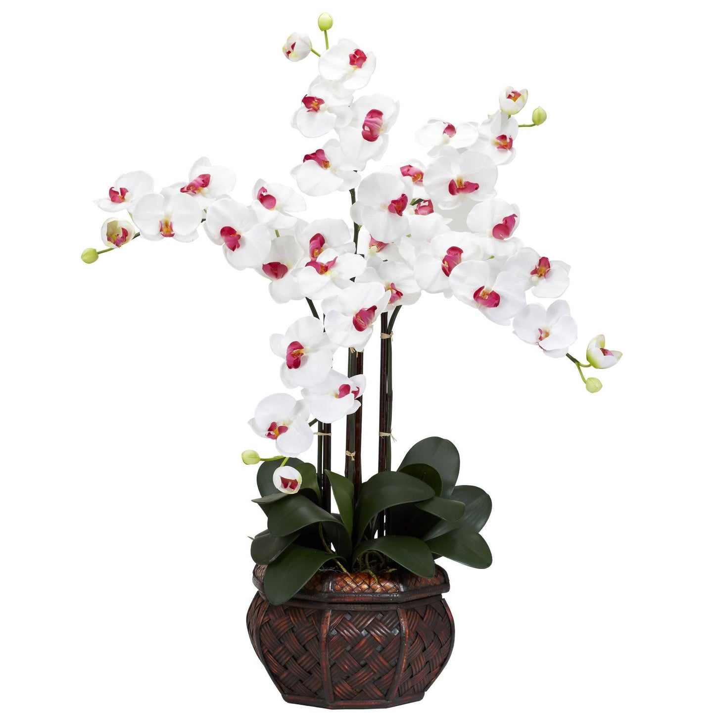 Phalaenopsis avec vase décoratif, arrangement de fleurs en soie