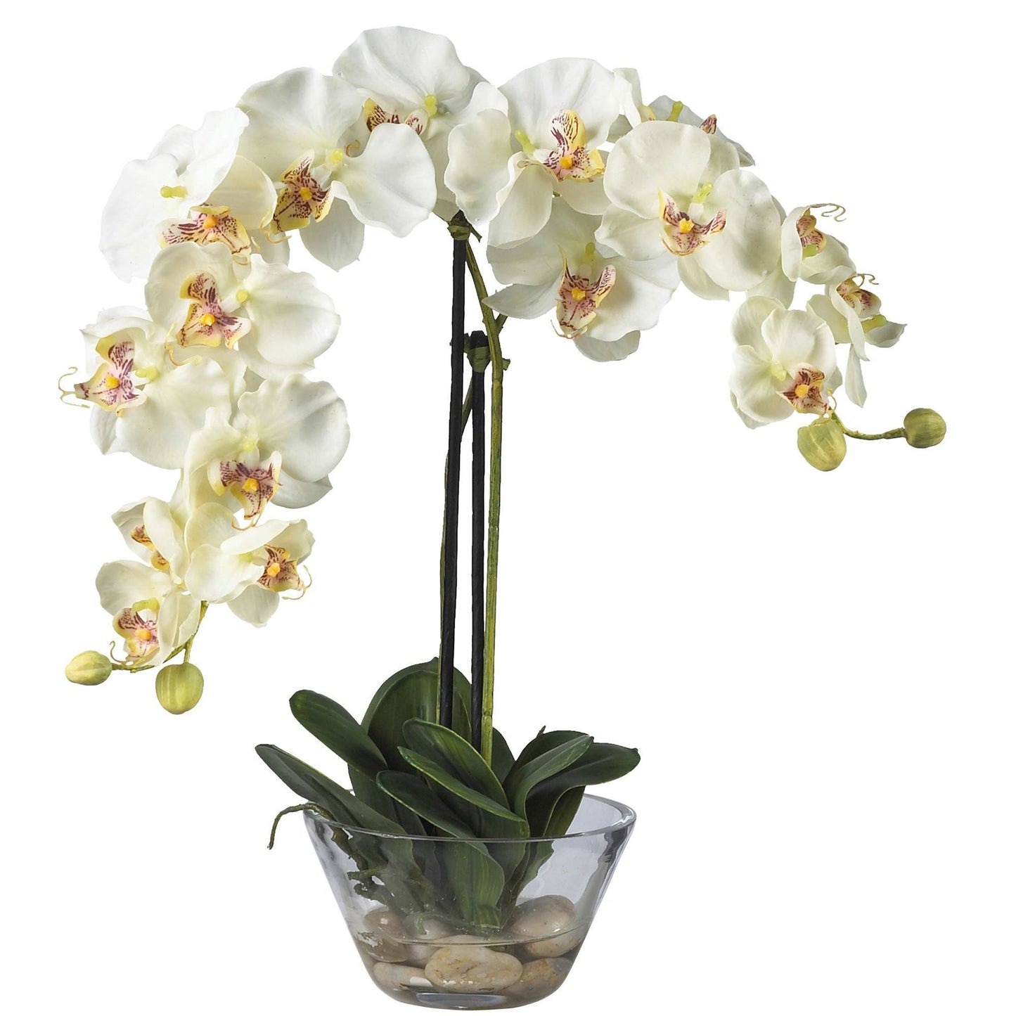 Phalaenopsis avec vase en verre, composition florale en soie