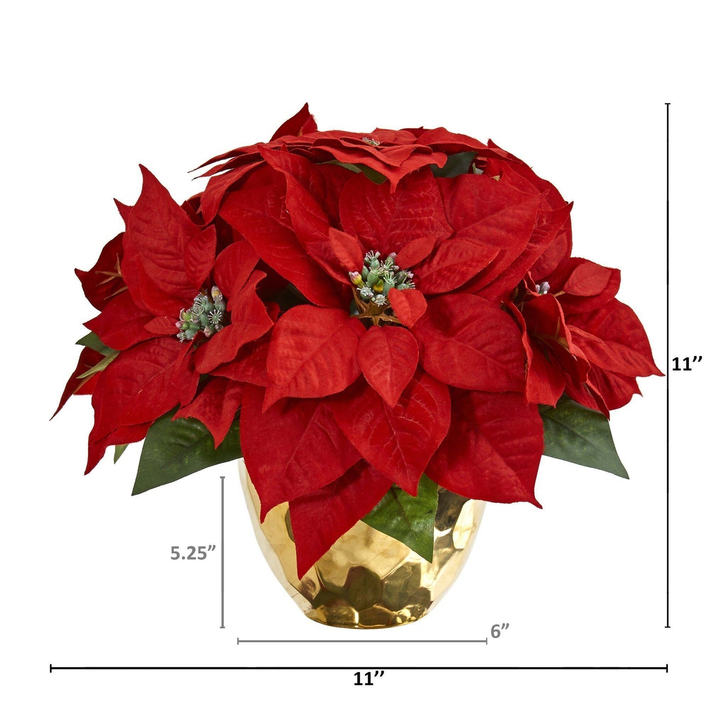 Arrangement artificiel de poinsettia dans un vase doré