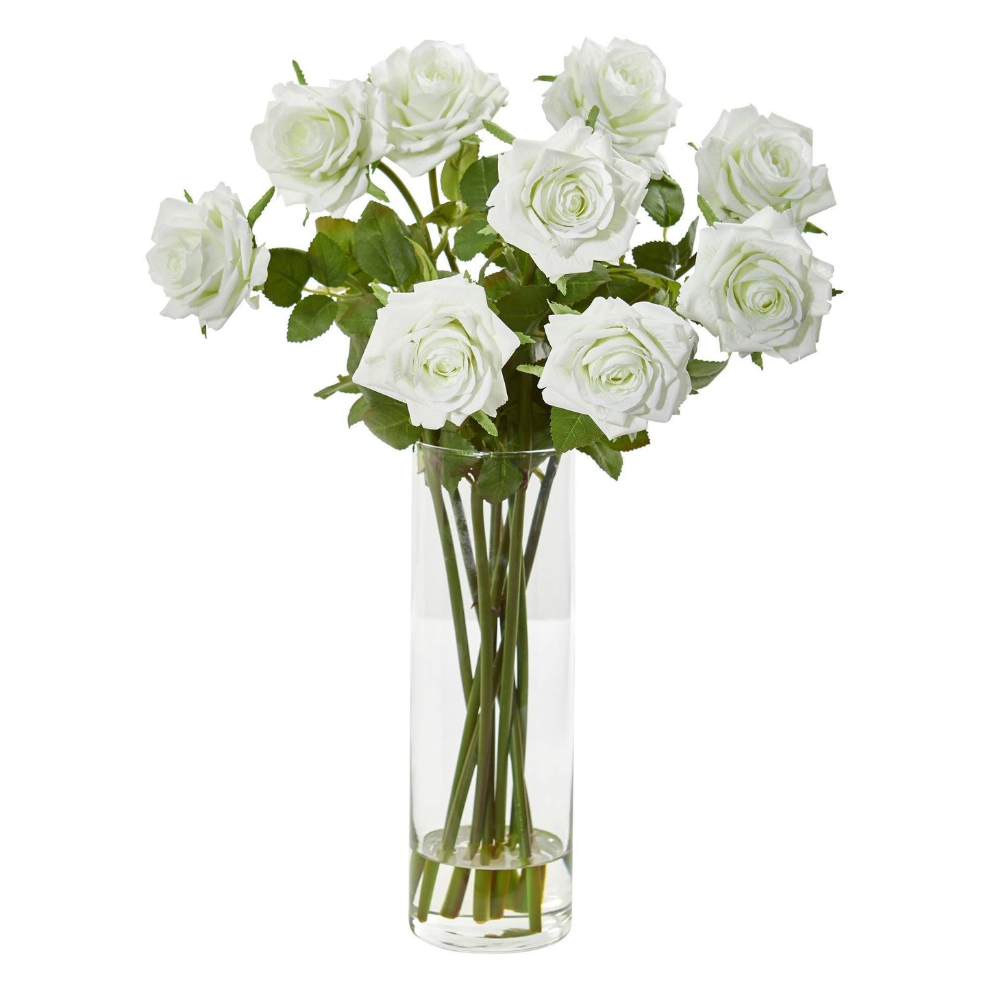 Arrangement de roses artificielles dans un vase cylindrique