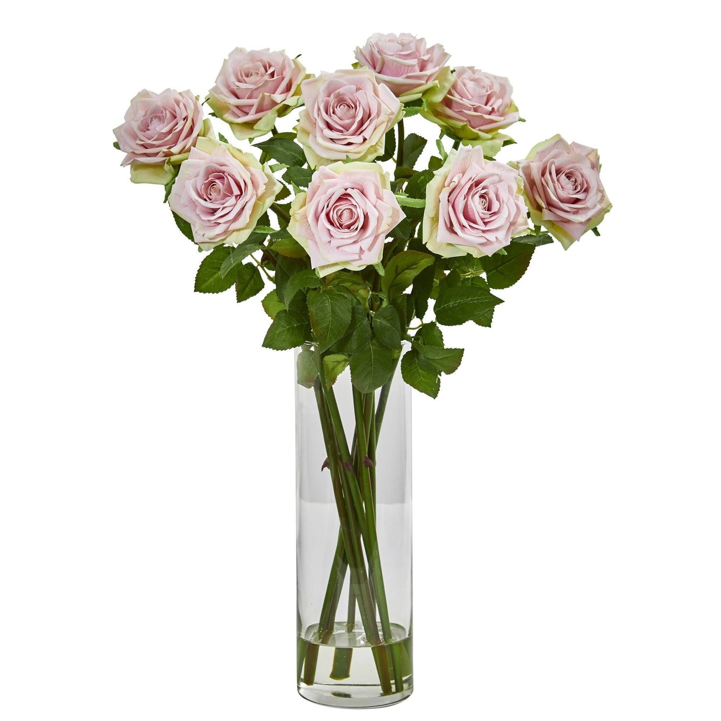 Arrangement de roses artificielles dans un vase cylindrique