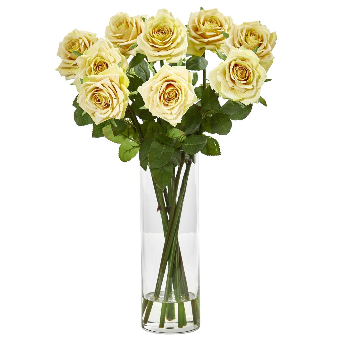 Arrangement de roses artificielles dans un vase cylindrique