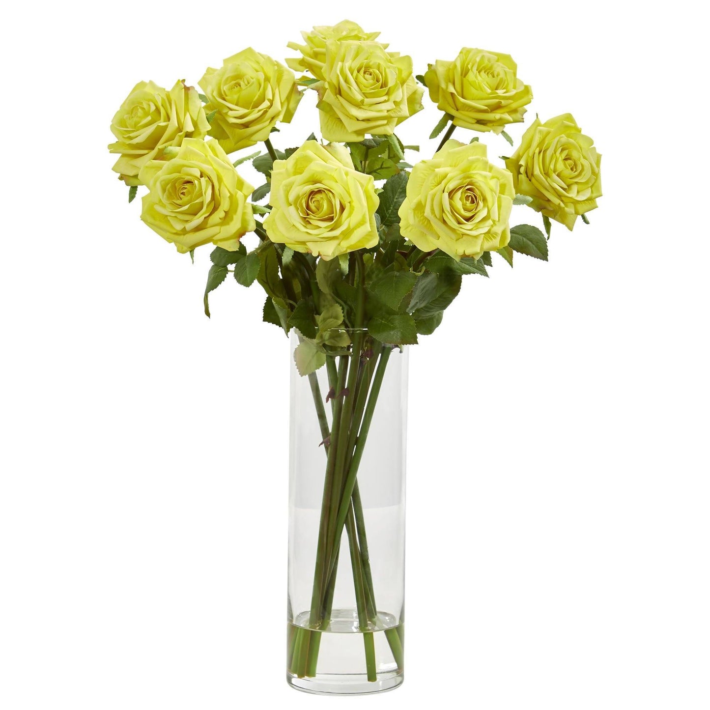 Arrangement de roses artificielles dans un vase cylindrique