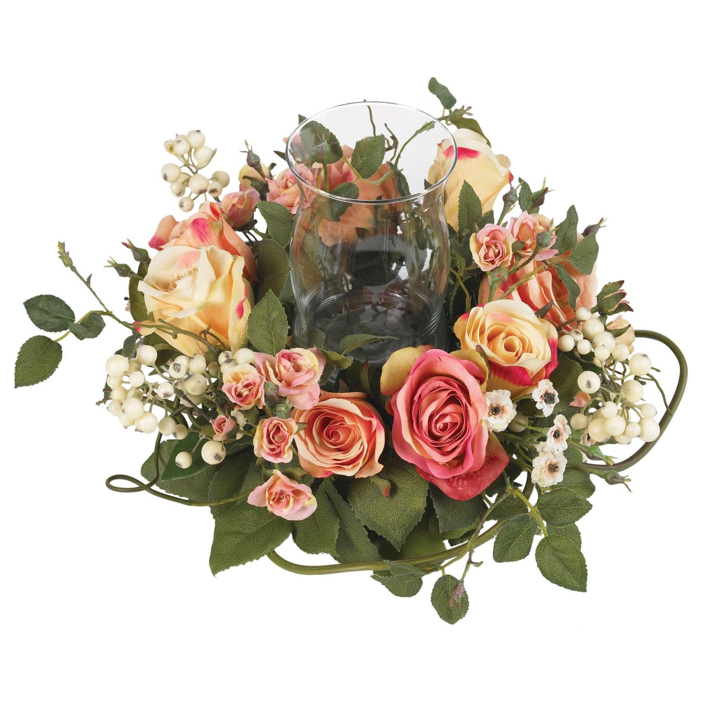 Arrangement de fleurs en soie candélabre rose