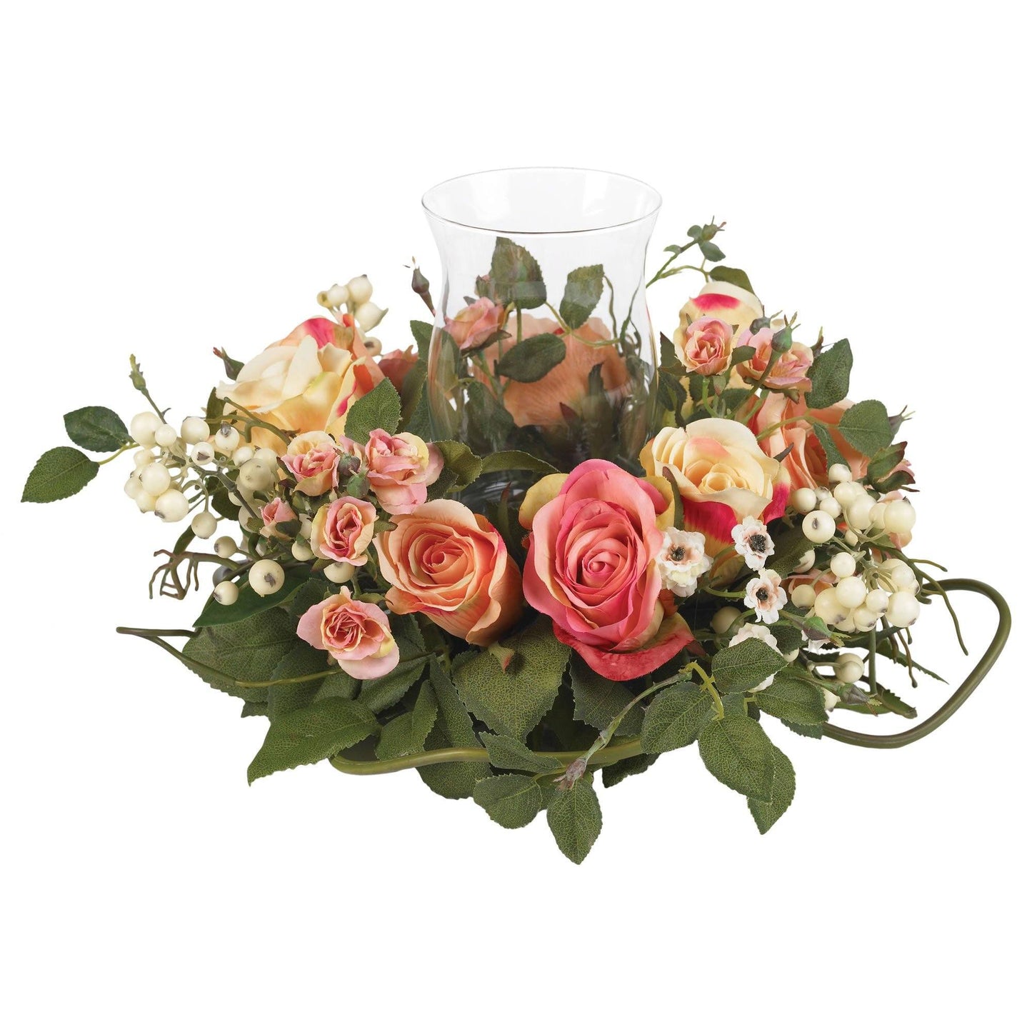 Arrangement de fleurs en soie candélabre rose