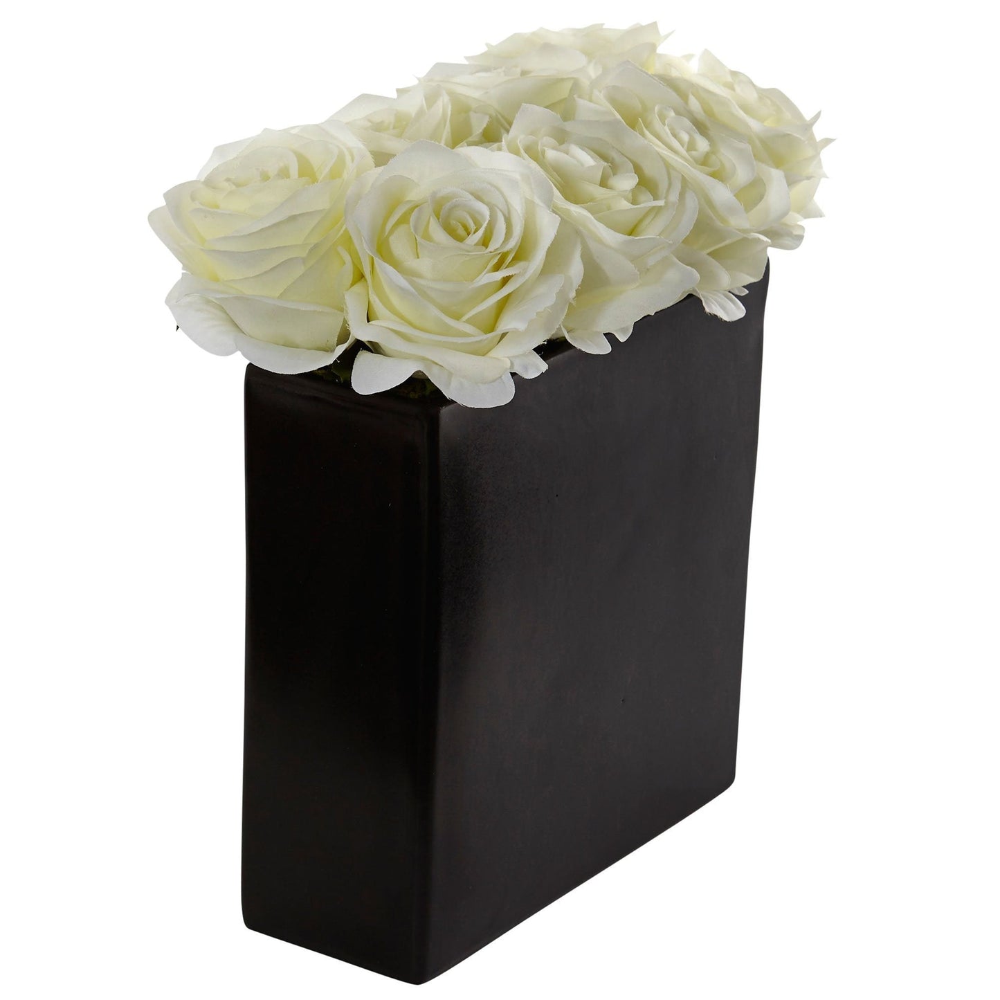 Arrangement de roses dans un vase noir